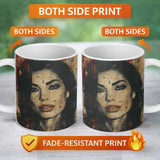 Vintage Sepia Woman Portrait Distressed Street Art 11oz Ceramic Coffee Tea Mug White Large Handle