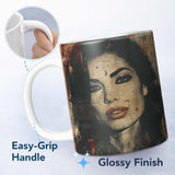 Vintage Sepia Woman Portrait Distressed Street Art 11oz Ceramic Coffee Tea Mug White Large Handle