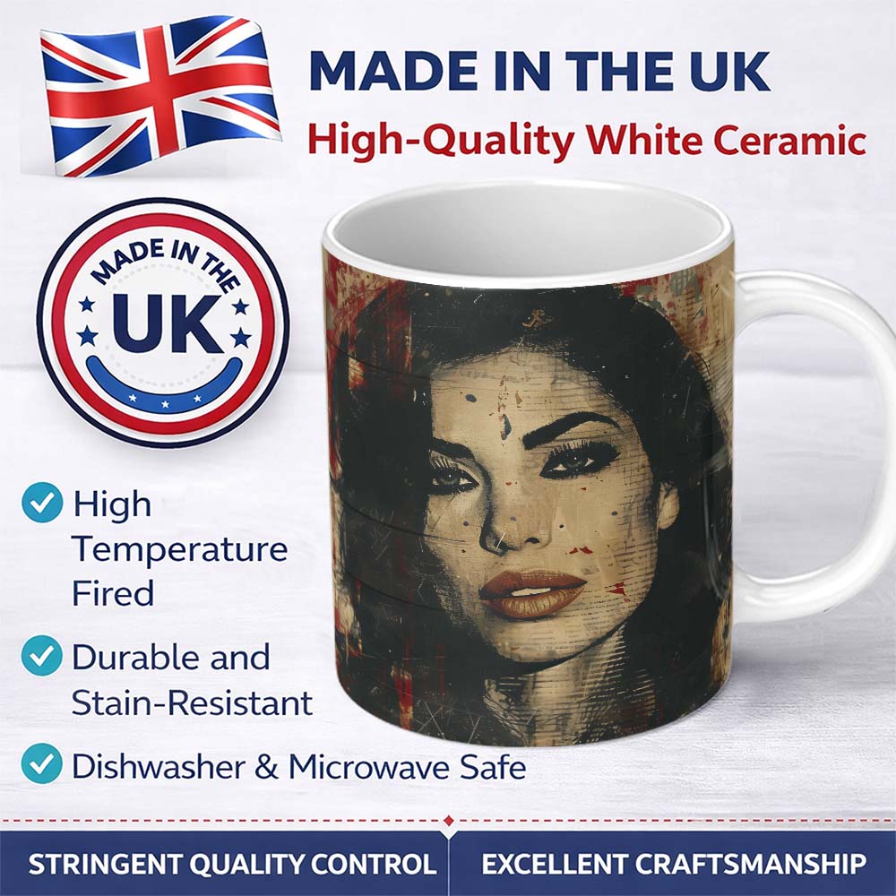 Vintage Sepia Woman Portrait Distressed Street Art 11oz Ceramic Coffee Tea Mug White Large Handle