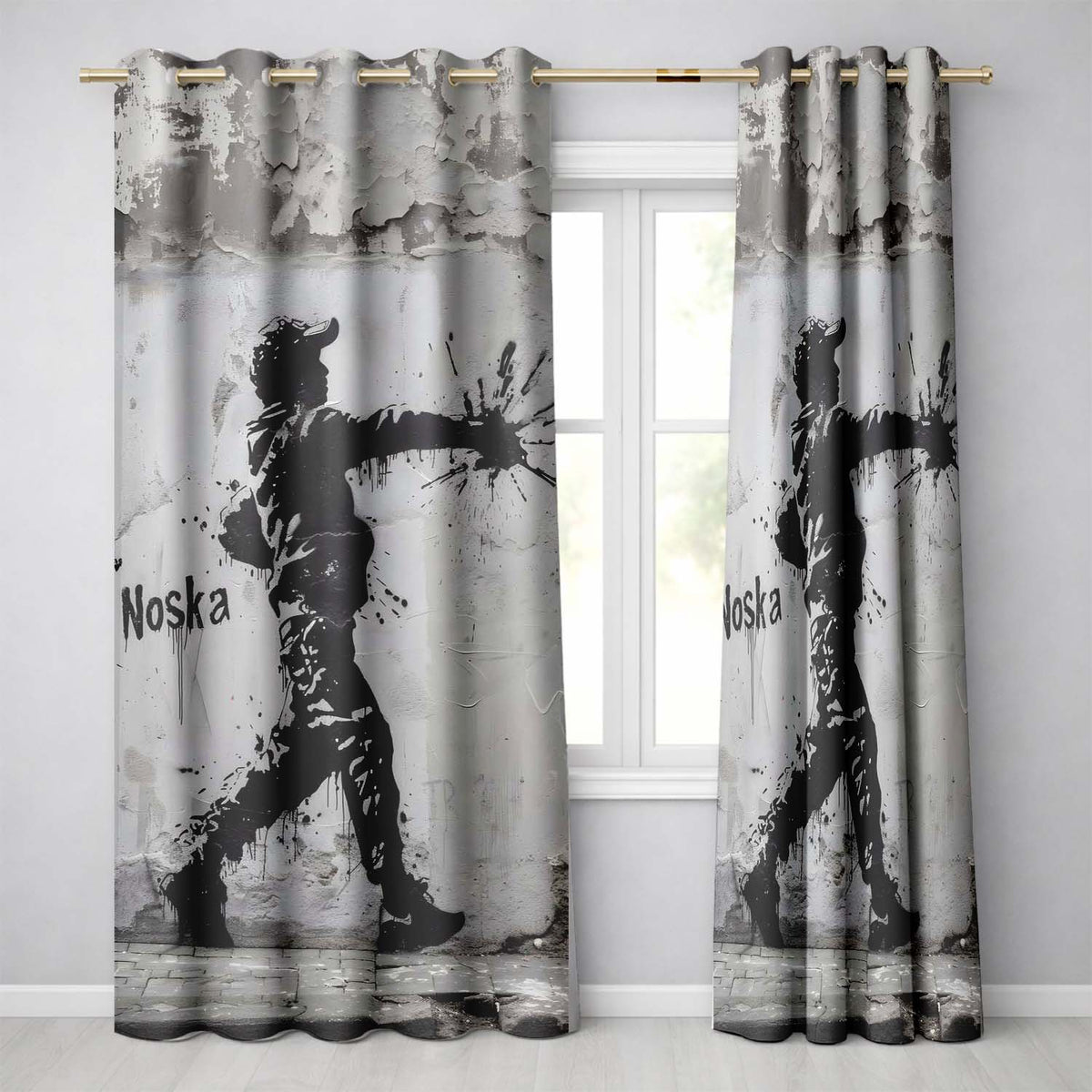 Monochrome Urban Figure with Paint Splash Elegant Creative Artwork for Home Decor Readymade Eyelet Ring Top Thermal 100% Blackout Curtains
