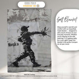 Monochrome Urban Figure with Paint Splash, Bedroom Living Room Accent, Comfortable Everyday Use - Super Soft Fleece Blanket Bed Sofa Throw