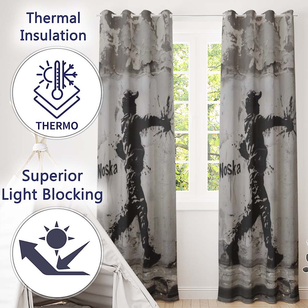 Monochrome Urban Figure with Paint Splash Elegant Creative Artwork for Home Decor Readymade Eyelet Ring Top Thermal 100% Blackout Curtains