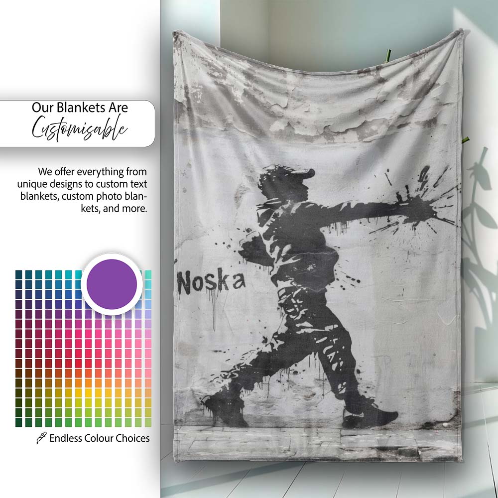 Monochrome Urban Figure with Paint Splash, Bedroom Living Room Accent, Comfortable Everyday Use - Super Soft Fleece Blanket Bed Sofa Throw
