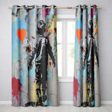 Boy Walking Beside Orange Heart Colour Splash Bold Elegant Artwork for Home Decor Readymade Eyelet Ring Top Thermal 100% Blackout Curtains