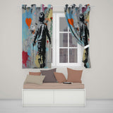Boy Walking Beside Orange Heart Colour Splash Bold Elegant Artwork for Home Decor Readymade Eyelet Ring Top Thermal 100% Blackout Curtains