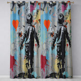 Boy Walking Beside Orange Heart Colour Splash Bold Elegant Artwork for Home Decor Readymade Eyelet Ring Top Thermal 100% Blackout Curtains