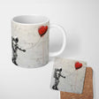 Astronaut Holding Red Heart Balloon Minimal Graffiti 11oz Ceramic Coffee Tea Mug White Large Handle