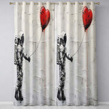 Astronaut Holding Red Heart Balloon Minimal Graffiti Modern Design for Home Decor Readymade Eyelet Ring Top Thermal 100% Blackout Curtains