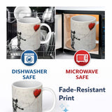 Astronaut Holding Red Heart Balloon Minimal Graffiti 11oz Ceramic Coffee Tea Mug White Large Handle