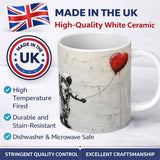 Astronaut Holding Red Heart Balloon Minimal Graffiti 11oz Ceramic Coffee Tea Mug White Large Handle