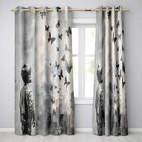 Boy Watching Black Butterflies Monochrome Street Art Modern Design for Home Decor Readymade Eyelet Ring Top Thermal 100% Blackout Curtains