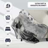 Boy Watching Black Butterflies Monochrome Street Art, Lightweight Comfortable Decorative Accent - Super Soft Fleece Blanket Bed Sofa Throw