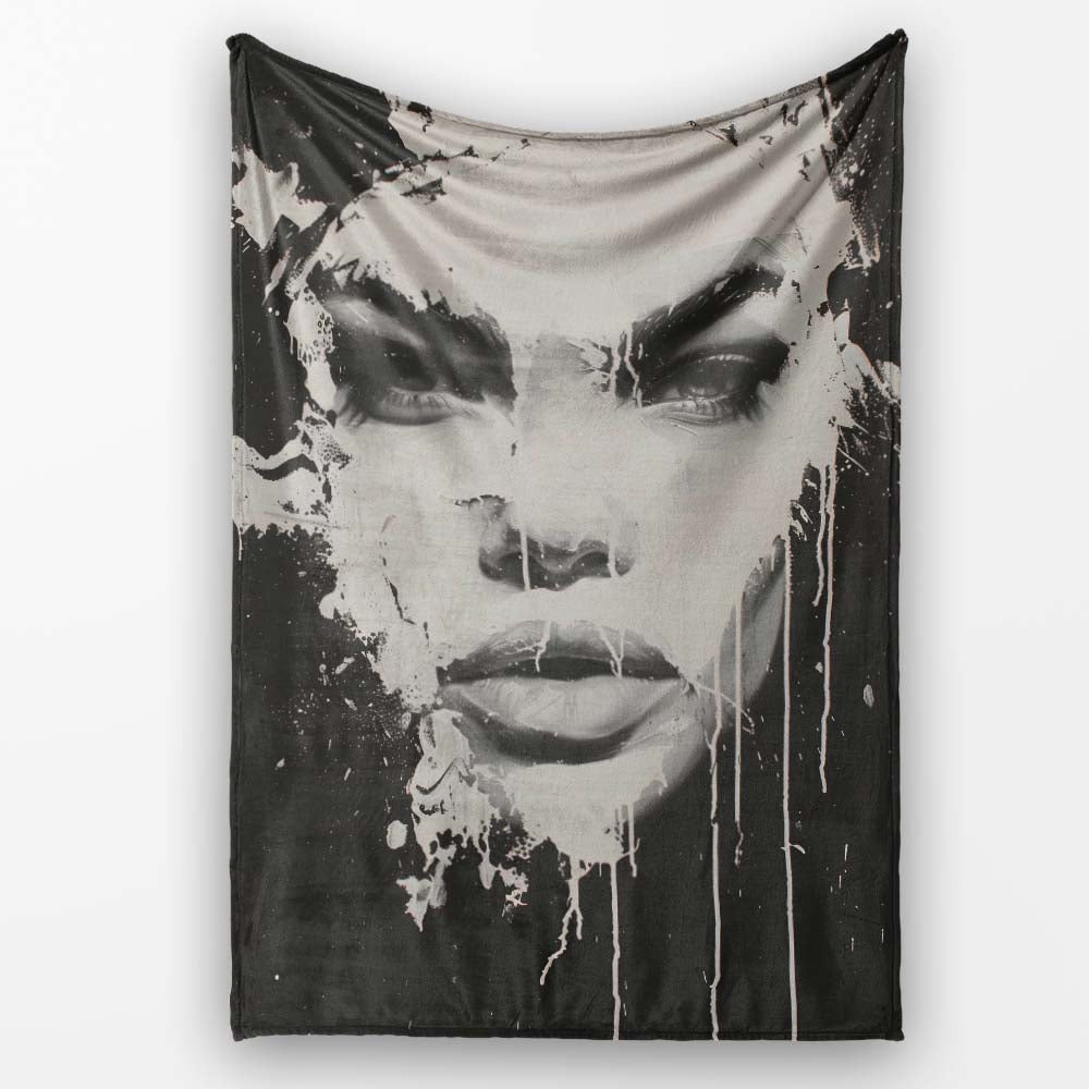 Black and White Female Face Abstract Drip Art, All Season Comfort, Thoughtful Housewarming Gift - Super Soft Fleece Blanket Bed Sofa Throw
