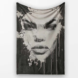 Black and White Female Face Abstract Drip Art, All Season Comfort, Thoughtful Housewarming Gift - Super Soft Fleece Blanket Bed Sofa Throw