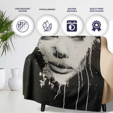 Black and White Female Face Abstract Drip Art, All Season Comfort, Thoughtful Housewarming Gift - Super Soft Fleece Blanket Bed Sofa Throw