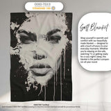 Black and White Female Face Abstract Drip Art, All Season Comfort, Thoughtful Housewarming Gift - Super Soft Fleece Blanket Bed Sofa Throw