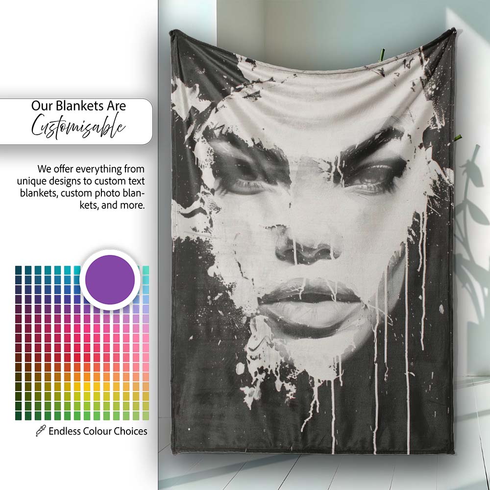 Black and White Female Face Abstract Drip Art, All Season Comfort, Thoughtful Housewarming Gift - Super Soft Fleece Blanket Bed Sofa Throw