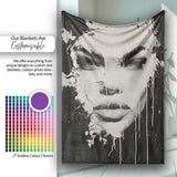 Black and White Female Face Abstract Drip Art, All Season Comfort, Thoughtful Housewarming Gift - Super Soft Fleece Blanket Bed Sofa Throw