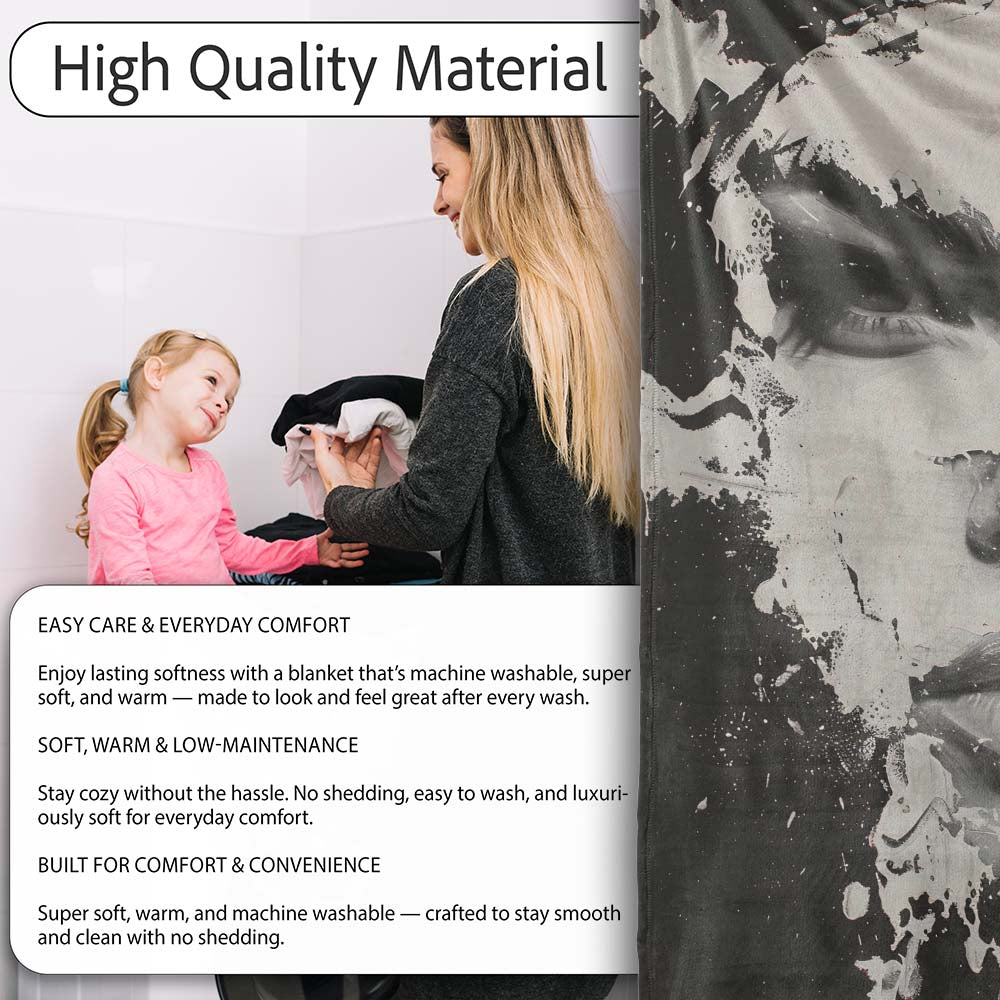 Black and White Female Face Abstract Drip Art, All Season Comfort, Thoughtful Housewarming Gift - Super Soft Fleece Blanket Bed Sofa Throw