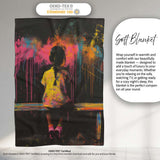 Girl Sitting on Bench Colour Splash Graffiti, Comfortable Everyday Use, Stylish Room Decoration - Super Soft Fleece Blanket Bed Sofa Throw