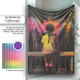 Girl Sitting on Bench Colour Splash Graffiti, Comfortable Everyday Use, Stylish Room Decoration - Super Soft Fleece Blanket Bed Sofa Throw