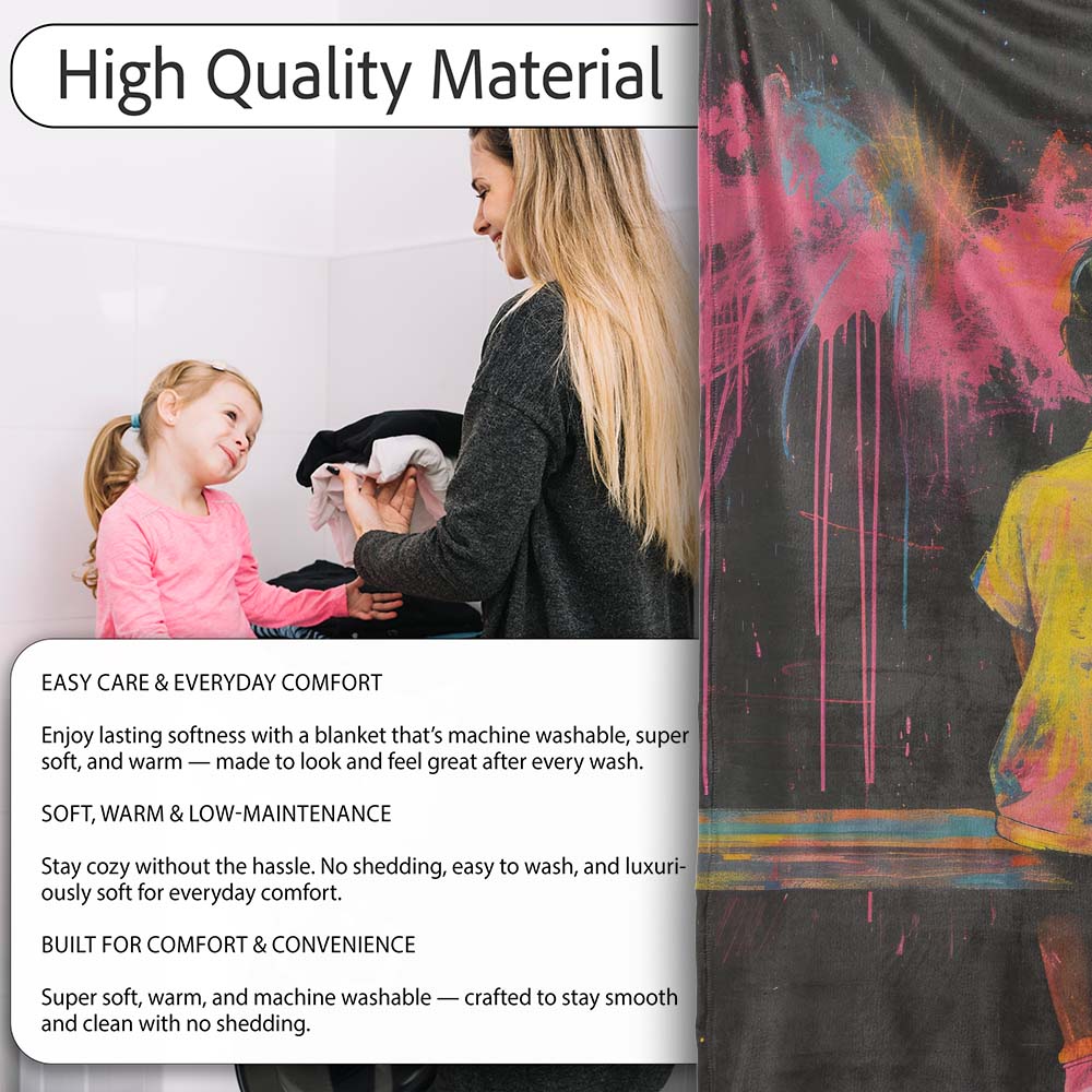 Girl Sitting on Bench Colour Splash Graffiti, Comfortable Everyday Use, Stylish Room Decoration - Super Soft Fleece Blanket Bed Sofa Throw