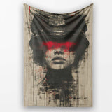 Female Officer Portrait Red Drip Urban Graffiti, Bedroom Living Room Accent, All Season Comfort - Super Soft Fleece Blanket Bed Sofa Throw