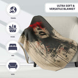 Female Officer Portrait Red Drip Urban Graffiti, Bedroom Living Room Accent, All Season Comfort - Super Soft Fleece Blanket Bed Sofa Throw