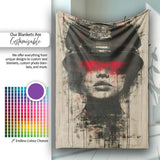Female Officer Portrait Red Drip Urban Graffiti, Bedroom Living Room Accent, All Season Comfort - Super Soft Fleece Blanket Bed Sofa Throw