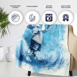 Boy Shouting Through Megaphone Blue Sketch Art, Lightweight Warm Gift, Comfortable Everyday Use - Super Soft Fleece Blanket Bed Sofa Throw