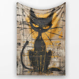 Black Cat Yellow Brick Graffiti Street Art, Gift for Adults and Teens, Comfortable Everyday Use - Super Soft Fleece Blanket Bed Sofa Throw