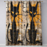 Black Cat Yellow Brick Graffiti Street Art Expressive Bold Artwork for Home Decor Readymade Eyelet Ring Top Thermal 100% Blackout Curtains