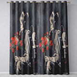 Boy with Red Flowers Dark Stencil Graffiti Unique Striking Artwork for Home Decor Readymade Eyelet Ring Top Thermal 100% Blackout Curtains