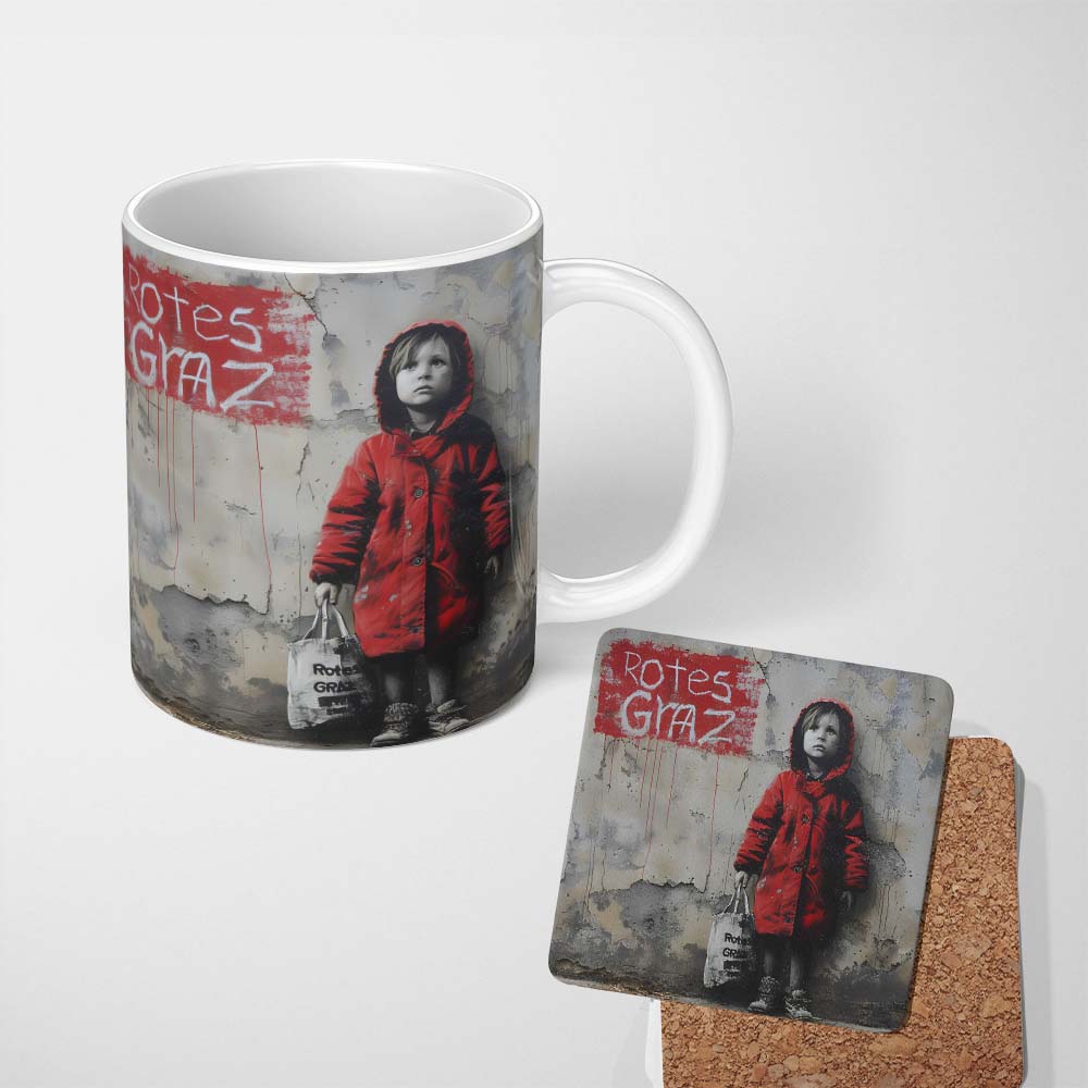 Child in Red Coat Urban Street Art 11oz Ceramic Coffee Tea Mug White Large Handle