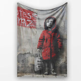 Child in Red Coat Urban Street Art, Cozy Home Decor, All Season Comfort, Modern Interior Accent - Super Soft Fleece Blanket Bed Sofa Throw