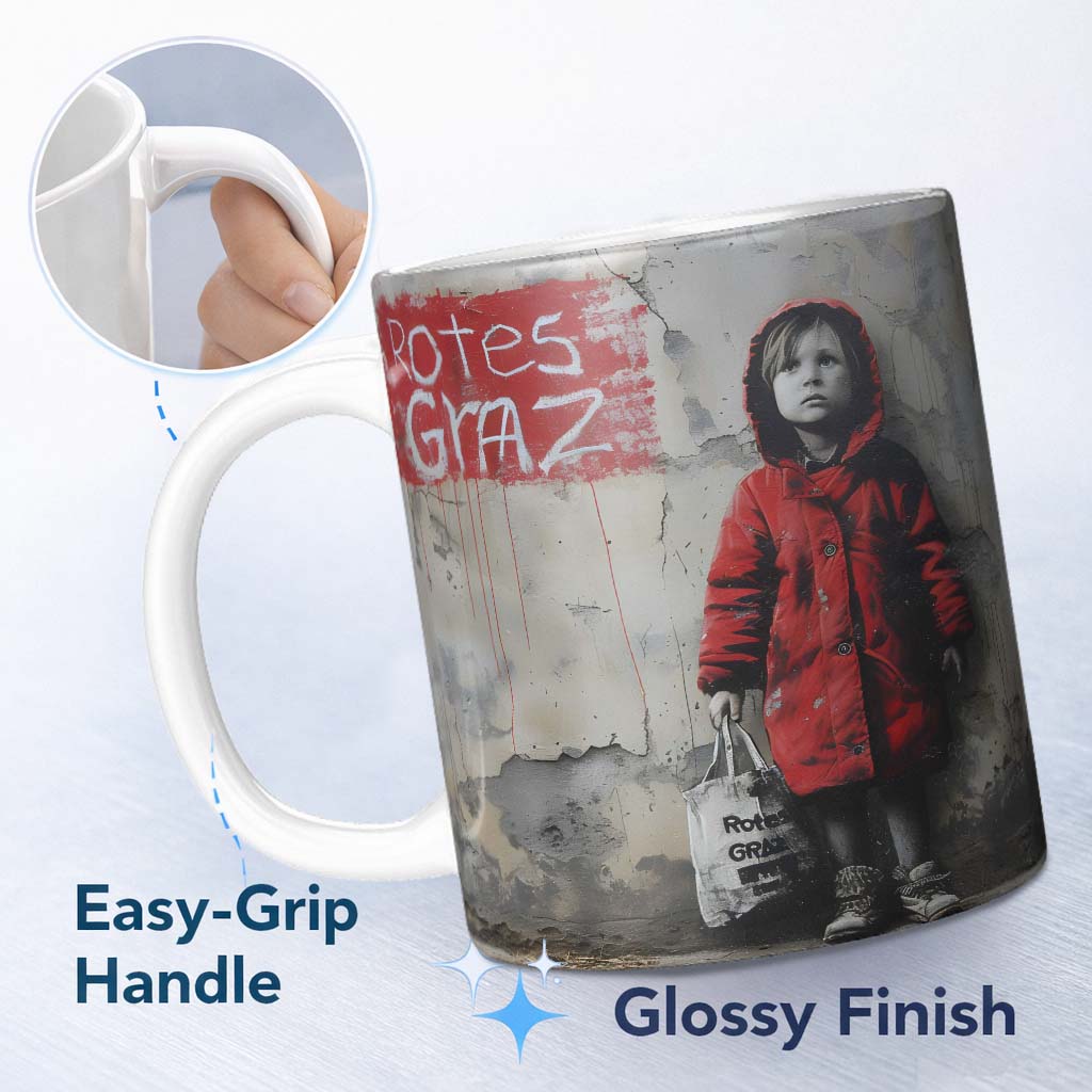 Child in Red Coat Urban Street Art 11oz Ceramic Coffee Tea Mug White Large Handle