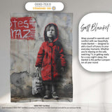 Child in Red Coat Urban Street Art, Cozy Home Decor, All Season Comfort, Modern Interior Accent - Super Soft Fleece Blanket Bed Sofa Throw
