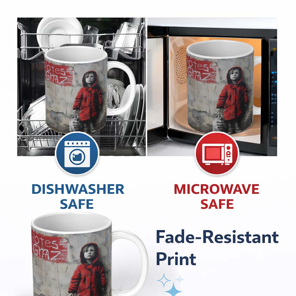 Child in Red Coat Urban Street Art 11oz Ceramic Coffee Tea Mug White Large Handle