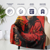 Chimpanzee Holding Yellow Flowers Red Urban Art, Bedroom Living Room Accent, All Season Comfort - Super Soft Fleece Blanket Bed Sofa Throw