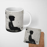 Seated Boy with Butterflies Monochrome Graffiti 11oz Ceramic Coffee Tea Mug White Large Handle