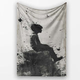 Seated Boy with Butterflies Monochrome Graffiti, Bedroom Living Room Accent, All Season Comfort - Super Soft Fleece Blanket Bed Sofa Throw