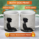 Seated Boy with Butterflies Monochrome Graffiti 11oz Ceramic Coffee Tea Mug White Large Handle