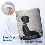 Seated Boy with Butterflies Monochrome Graffiti 11oz Ceramic Coffee Tea Mug White Large Handle