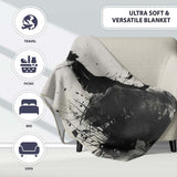 Seated Boy with Butterflies Monochrome Graffiti, Bedroom Living Room Accent, All Season Comfort - Super Soft Fleece Blanket Bed Sofa Throw