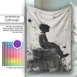 Seated Boy with Butterflies Monochrome Graffiti, Bedroom Living Room Accent, All Season Comfort - Super Soft Fleece Blanket Bed Sofa Throw