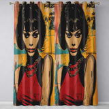 Modern Pop Art Woman Portrait Yellow Red Graffiti Distinctive Artistic Home Decor Readymade Eyelet Ring Top Thermal 100% Blackout Curtains