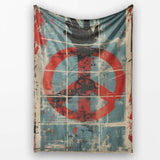 Abstract Peace Symbol Blue Red Grunge Street Art, All Season Comfort, Gift for Adults and Teens - Super Soft Fleece Blanket Bed Sofa Throw