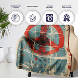 Abstract Peace Symbol Blue Red Grunge Street Art, All Season Comfort, Gift for Adults and Teens - Super Soft Fleece Blanket Bed Sofa Throw