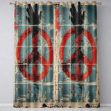 Abstract Peace Symbol Blue Red Grunge Street Art Contemporary Wall Art Home Decor Readymade Eyelet Ring Top Thermal 100% Blackout Curtains