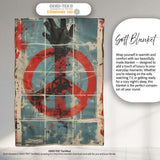 Abstract Peace Symbol Blue Red Grunge Street Art, All Season Comfort, Gift for Adults and Teens - Super Soft Fleece Blanket Bed Sofa Throw